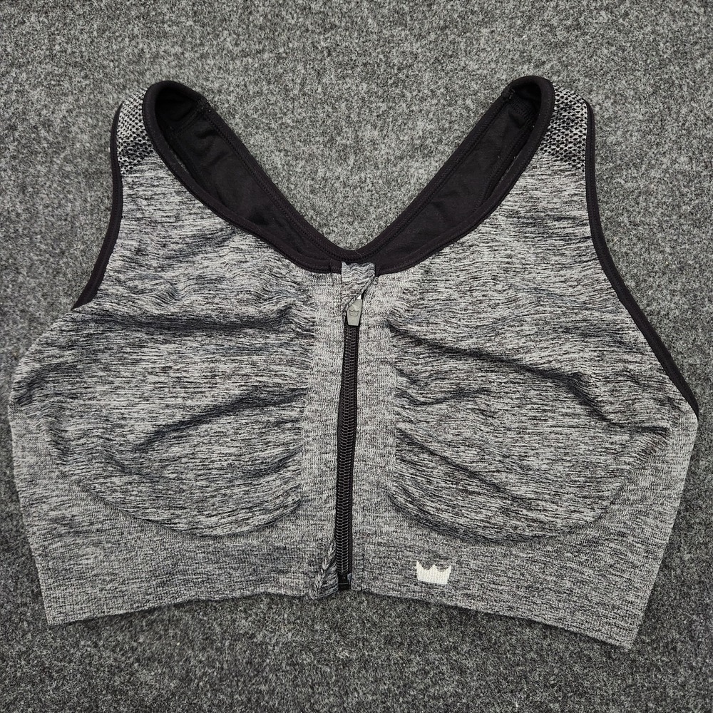 SHEFIT Ultimate Sports Bra 2Luxe Gray High Impact Front Zip Wireless No Padding